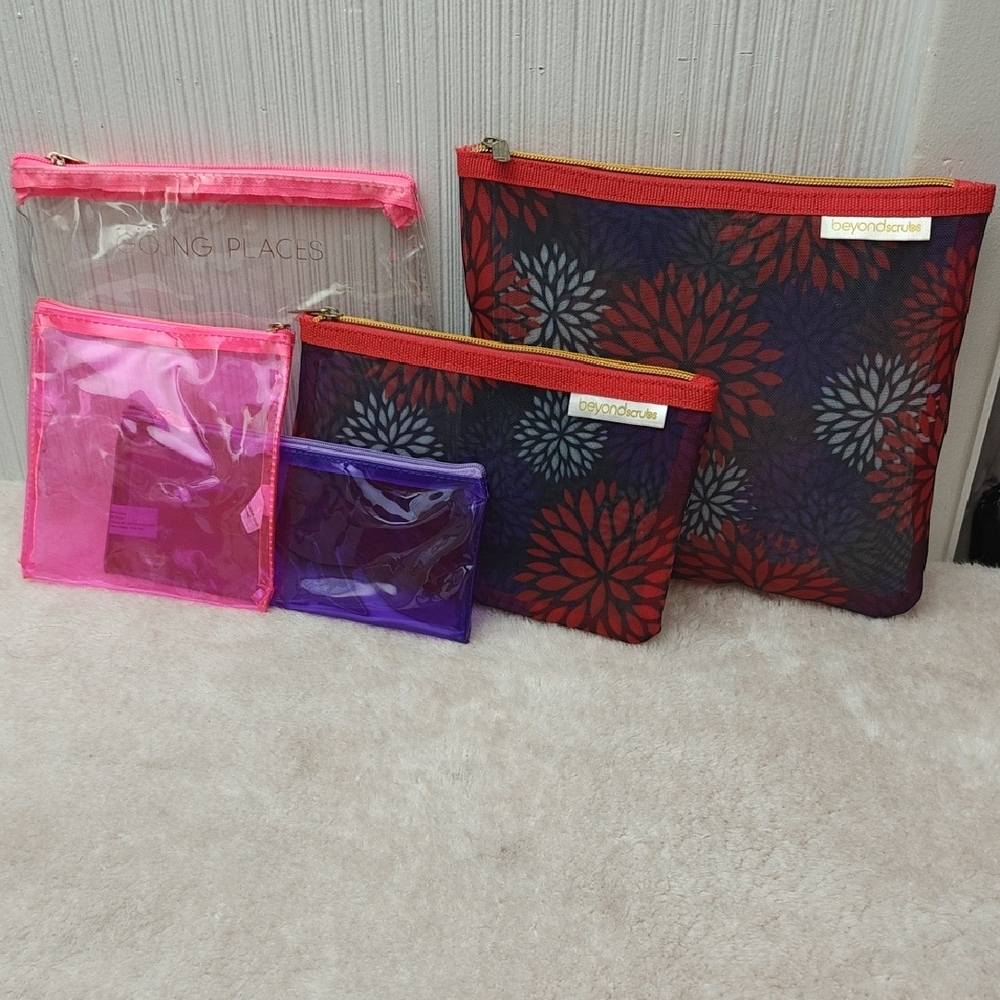 Beyond Beauty Floral Cosmetic Bag Set - Red and Purple